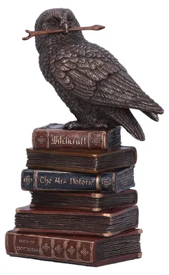 Eulen-Figur auf Buch, Bronze, 14 cm, handbemalt