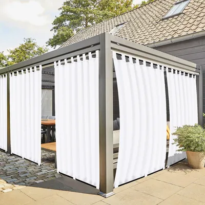 Zdjęcie produktu dla Zestaw 4 wytrzymałych, zewnętrznych zasłon do użytku na zewnątrz, z taśmami na rzepy, wymiar 200 x 155 cm