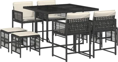 Produktbild von vidaXL 9-tlg. Garten-Essgruppe mit Kissen Schwarz Poly Rattan