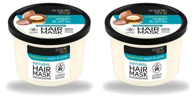 Productafbeelding van 2 x Biologisch haarmasker Argan & Amla - Herstellend - 250 ml - Voordelingsverpakking - 2 stuks