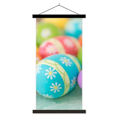 Produktbild von MuchoWow® Textilposter Bunte Ostereier auf einem Ostertisch 90x180 cm mit schwarzem Rahmen - Dekoration Wohnzimmer