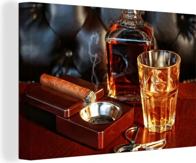 Zdjęcie produktu dla MuchoWow® - Obraz na płótnie - Whiskey - Butelka - Karafka, obraz na ścianę, dekoracja ścienna, obrazy do salonu, 30x20cm
