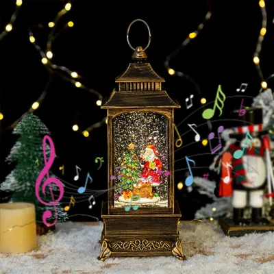 Schneekugel-Laterne mit Musik, LED, USB/Batterie, 15 cm
