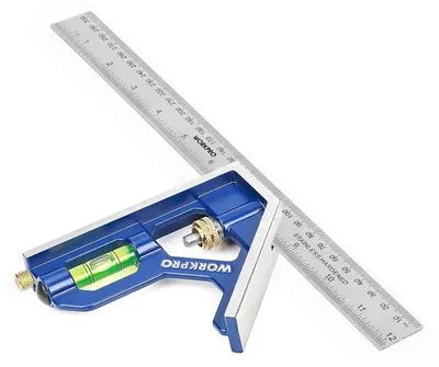 Obrázek produktu pro 300 mm obdélník z nerezové oceli s vodováhou a pravítkem, ideální pro měření a značení