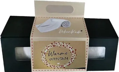 Image de Couverture Unyqoos® en polaire, 140 x 180 cm – Couverture avec l'inscription "Warme Wensen" (Meilleurs vœux), emballage cadeau, 100% flanelle et sherpa, couleur crème