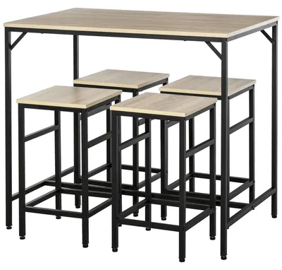 Produktbild von Bartisch-Set mit 4 Barhockern Stehtisch Industrie Stahl Eiche 5-teilig