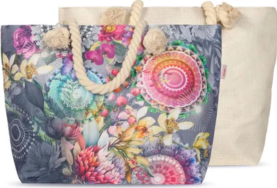 Produktbild von JACK by Descanso Strandtasche 55x40x15cm Bunte Motive Tasche Umhängetasche mit Reißverschluss aus Baumwolle, Farbe:Bunt