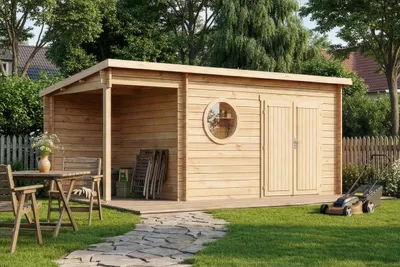 Produktbild von Alpholz Gartenhaus Maria Rondo C Gartenhaus aus Holz, Holzhaus mit 34 mm Wandstärke inklusive Schleppdach, Blockbohlenhaus mit Montagematerial