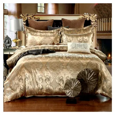 Produktbild von Bettwäsche 135x200 cm Gold Beige Seide Satin Bettbezug Set 2-teilig Glatt Glänzend Wendebettwäsche Microfaser Jacquard Blumenmuster Bettwäschegarnitur Einzelbett mit Reißverschluss
