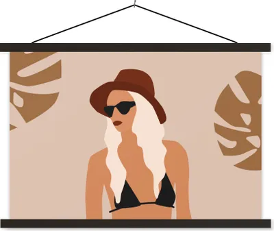 Produktbild von MuchoWow® Textilposter Sommer - Blätter - Pastell 60x40 cm mit schwarzem Rahmen - Hölzernes