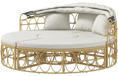 Produktbild von Outsunny Sonneninsel 4-tlg. Muschel Gartenmöbel-Set mit klappbarem Verdeck Creme