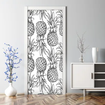 Produktbild von Dekorative Türtapete selbstklebend Türposter Tapete Türaufkleber Schwarz-weiße Ananas 85 x 200 cm