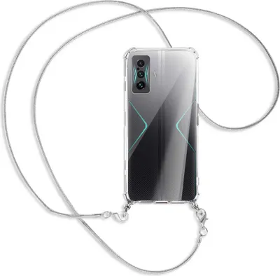 Produktbild von Handykette Backcover-Schutzhülle mit Band (Metall silberfarben) für Xiaomi Poco F4 GT - silberfarbene Kette Snake