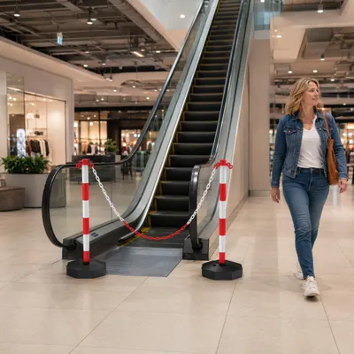Obrázok produktu pre YARDIN, 2 kusy výstražných zábranových stĺpov v červeno-bielom prevedení, odolné voči vyblednutiu, mobilné a ľahko prenosné, s 1,4 m dlhou zábranovou reťazou, vhodné pre vnútorné aj vonkajšie použitie