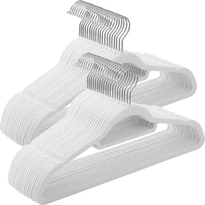Produktbild von Hoppa! Kleiderbügel 50 Stück rutschfester 0,6 cm dicker Samt platzsparender 360 Grad drehbarer Haken 45 cm für Jacken, Mäntel, Röcke, Hemden, Hosen