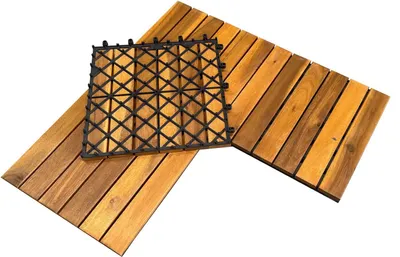 Produktbild von 2qm Holzfliesen Balkonfliesen Holz Fliesen 30x30 cm - Balkonboden wetterfest aus Akazienholz - Terrassenfliesen mit Klicksystem für Terrasse Balkon (22 Stück = 1m²)