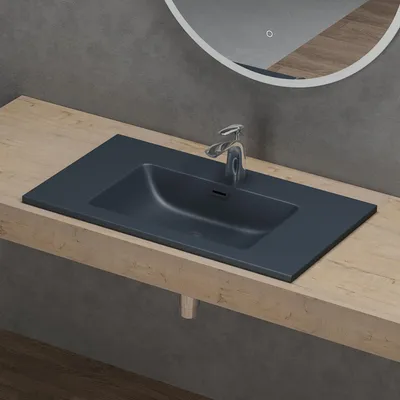 Immagine prodotto di doporro Lavabo Integrale a Incasso Soprapiano 80x48x14 cm Rettangolare in Marmoresina Antracite Opaco, Lavabo Bagno da Appoggio con Foro Rubinetto e Troppopieno Colossum02