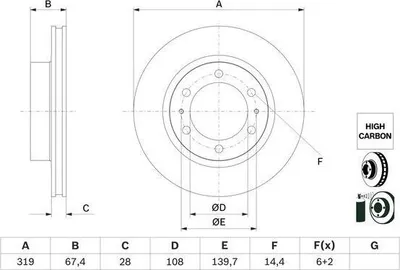 Produktbild von 2x BOSCH Bremsscheibe 0 986 479 G19 für TOYOTA HILUX Pick-up (GUN1_) 67 4mm