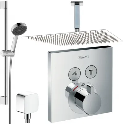 Produktbild von Hansgrohe und Jowi Unterputz Duschsystem ShowerSelect Thermostat Duscharmatur, mit 650mm Brausestange, 360mm Regendusche, Deckenanschluss, OHNE iBox