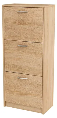 Produktbild von Schuhschrank aus Holz 3S, in Schlichter Optik, B 50 x H 116 x T 28 cm, laminierte Möbelplatte 16 mm, mit Rückwand, 3 ausklappbare Schuhablagen (Sonoma Eiche)