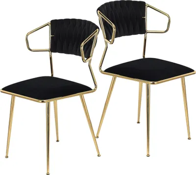 Produktbild von Fortuna Lai Esszimmerstuhl 2er Set aus Samt mit Metallbeinen Designerstuhl Küchenstuhl , Loungesessel, bis zu 250 kg, Schwarz