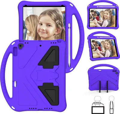 Obrázek produktu pro Dětské pouzdro pro iPad 10.2 2021/2020/2019, iPad 9th/8th/7th Gen, EVA lehké nárazuvzdorné pouzdro s skládacím stojánkem a rukojetí Fialová