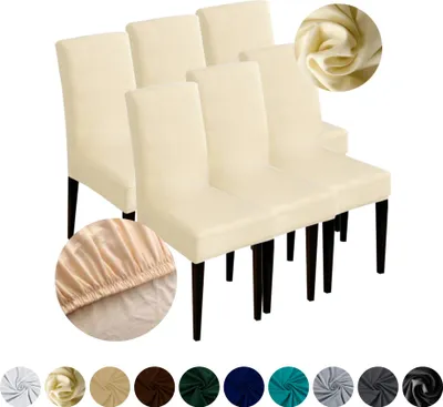 Produktbild von MEBLE ODNOWA, Stuhlhusse, Stuhlbezug, Standardgröße, Glat, Beige, 6er, elastisch, Stuhlbezüge, Stuhlhussen, maschinenwaschbar, stretch hülle, möbelschoner