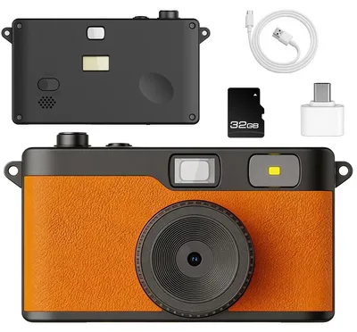 Produktbild von Retro Kamera ohne Display, 12MP, wiederaufladbar, mit 32GB SD Karte & OTG, Einwegkamera Ersatz, kompakt, für Hochzeit Reisen Party Geschenk
