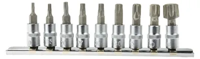 Immagine prodotto di Set di 9 bussole a impatto Torx con attacco 1/4", T10-T60, corredo di bussole esagonali con valigetta per chiavi pneumatiche, elettriche e dinamometriche, in acciaio Cr-V, Geko