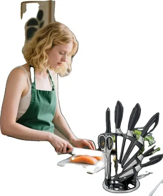 Obrázek produktu pro Sada kuchyňských nožů, nerezová ocel, včetně brousku, černá