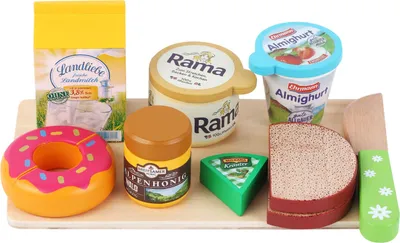 Produktbild von Tanner der kleine Kaufmann Frühstücks-Set aus Holz, mit verschiedenen Produkten