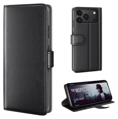 Produktbild von Echtleder Handyhülle für Apple iPhone 18 Pro Lederhülle Cover Case Tasche Klapphülle Fliphülle Leder Hülle Farbe: Schwarz