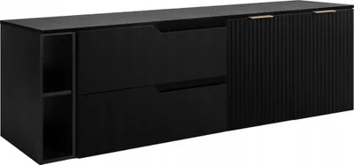 Zdjęcie produktu dla RODAN | Szafka pod umywalkę - Czarna - 140 cm - Z Blatem - 2 Szuflady - MDF - Szafka z 2 Drzwiami - Zintegrowana Półka - MODERN