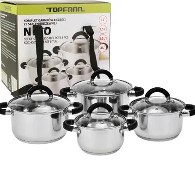 Produktbild von 8-teiliges Kochgeschirrset aus Edelstahl Topfset Induktion Kochtopfset Töpfe Set