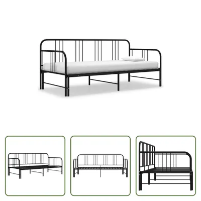 Produktbild von The Living Store Tagesbett Ausziehbar Schwarz Metall 90x200 cm