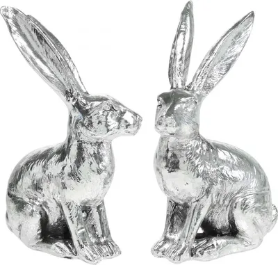 Produktbild von Osterhase Dekofigur Silber 13cm 2er Set Polyresin Antik-Look Osterdeko Nostalgisch, 2 Stück