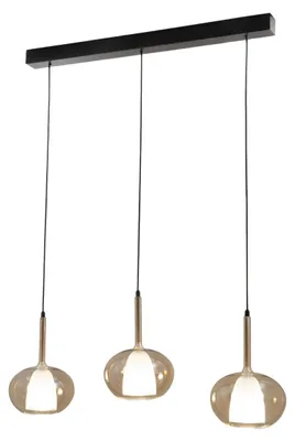 Image de Suspension Edolo En Métal Et Verre Borosilicate Ambré, 3 Ampoules E27 40 W, Ip20, Design Élégant Pour La Décoration Intérieure - Edolo
