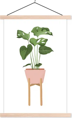 Produktbild von MuchoWow® Textilposter Zimmerpflanzen - Blumentopf - Monstera 120x180 cm mit holzfarbenen Rahmen - Textil-Plakat