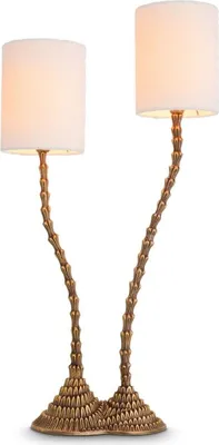 Produktbild von Casa Padrino Luxus Doppel Tischleuchte Vintage Messing / Weiß 27,5 x 15 x H. 78 cm - Schreibtischleuchte im Palmen Design - Luxus Tischleuchten - Luxus Schreibtischleuchten - Luxus Qualität