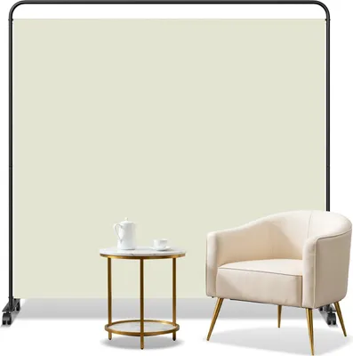Image de Paravent Izrielar sur roulettes, 1 panneau, beige, 185 x 180 cm, séparateur d'espace extérieur, jardin, paravent espagnol, cloison, séparateur de pièce