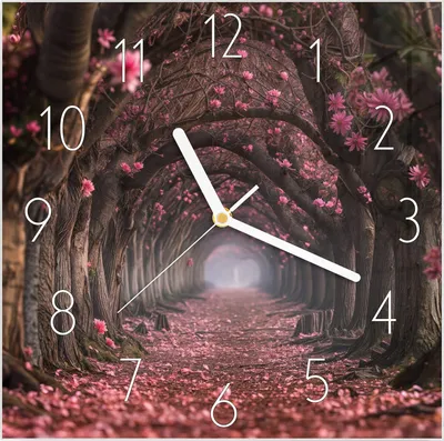 Produktbild von Wanduhr aus Glas mit Motiv Blütenweg- 30 x 30 cm - inkl. Aufhängesystem