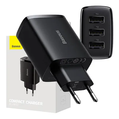 Produktbild von Baseus Compact Schnellladegerät, 3x USB, 17 W (Schwarz)