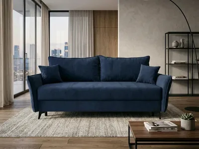 Produktbild von NORDELO Sofa mit Schlaffunktion und Bettkasten COSOLETO 230x104x90 cm Dunkelblau Schlafsofa 3-Sitzer, Velours BLUVEL