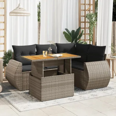 Produktbild von Eleganten-Stil 5-tlg. Garten-Lounge-Set mit Kissen Garten-Sofagarnitur, Outdoor Indoor, Grau Poly Rattan Gartenmöbel-Sets CHY14343961