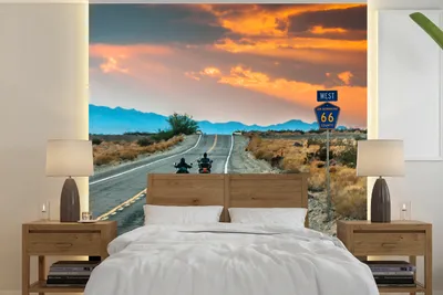 Obrázek produktu pro MuchoWow® Fototapety do obývacího pokoje nebo ložnice tapety vinylové motivy tapety Dvě motorky jedoucí po silnici 66 280x280cm