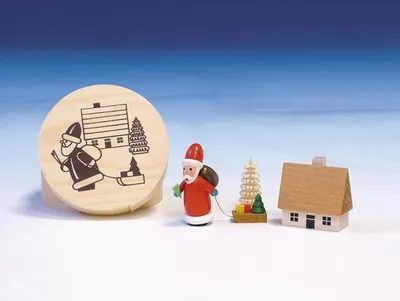 Produktbild von Holzdekoration Spanschachtel Weihnachtsmann bunt Durchmesser 8 cm