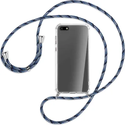 Produktbild von Handykette Backcover-Schutzhülle mit Band (Metall silberfarben) für Huawei Y5 (Prime) 2018 / Honor 7S - Blautöne