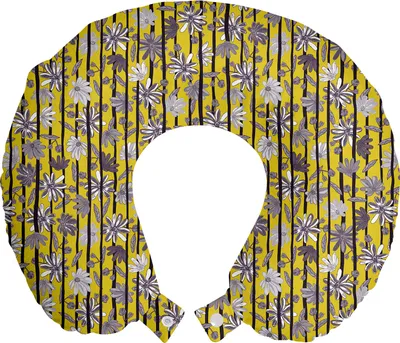 Produktbild von ABAKUHAUS Tropisch Reisekissen Nackenstütze, Exotische Lilien-Blüten, Schaumstoff Reiseartikel für Flugzeug und Auto, 30x30 cm, Gelb Schwarz schwachgrau