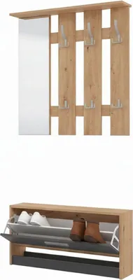 Produktbild von Dmora Eingangsmöbel Viggiano 92x28x202h cm Schwarz Anthrazit, Spiegel Inklusive 3 Regale