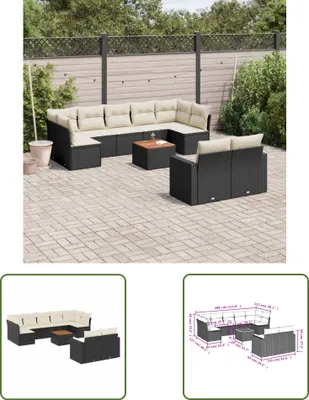 Produktbild von The Living Store 10-tlg. Garten-Sofagarnitur mit Kissen Schwarz Poly Rattan